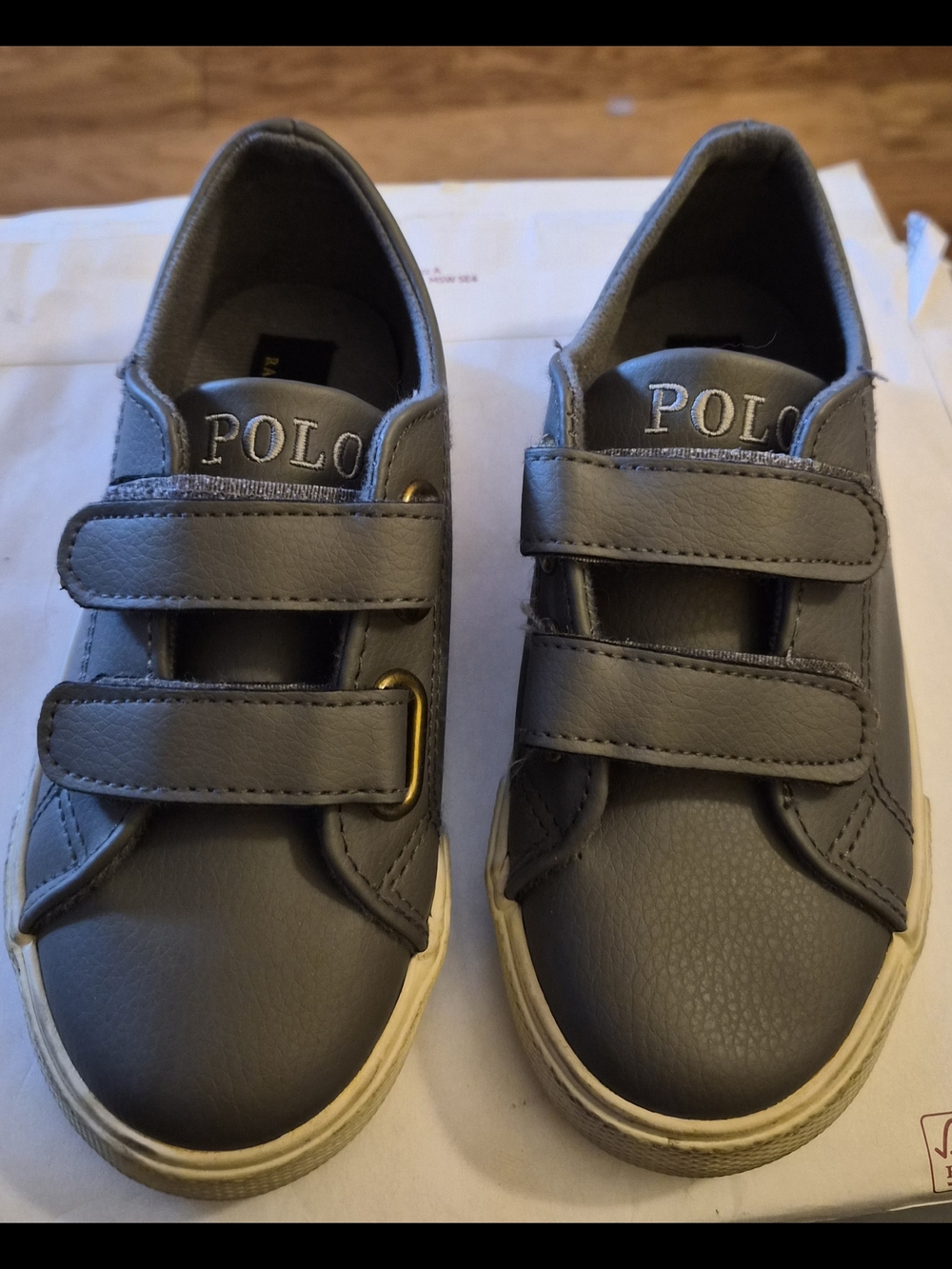 Ralph Lauren Kids Gray Leather Velcro Sneakers